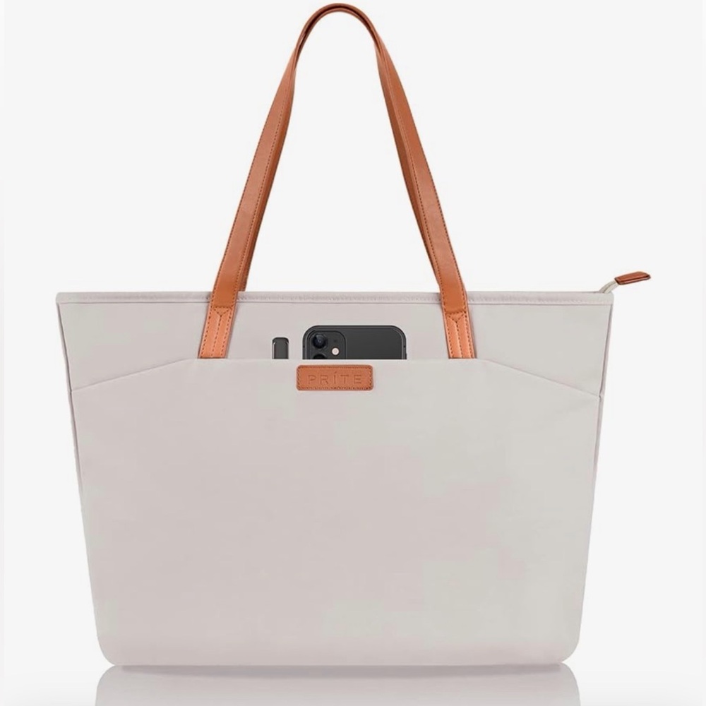 Elegant Cream Tote with Tan Straps